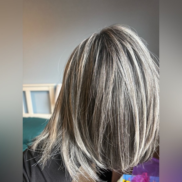 Elegant Grey and Black Women's Wig Blunt Cut - Picture 5 of 6